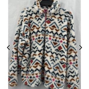 Eddie Bauer Sweater Women's XL Pullover Fleece 1/4 Zip Aztec Tribal  Furry